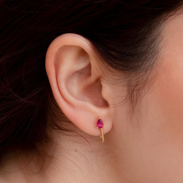 Pendientes Oro 18kt barra con bolitas con topacio rosa Aretha