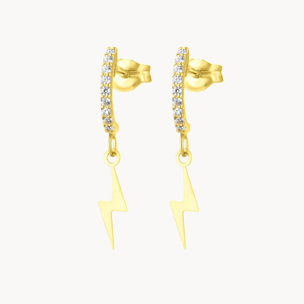 Pendientes Oro 18kt barra con circonitas y rayo Megan