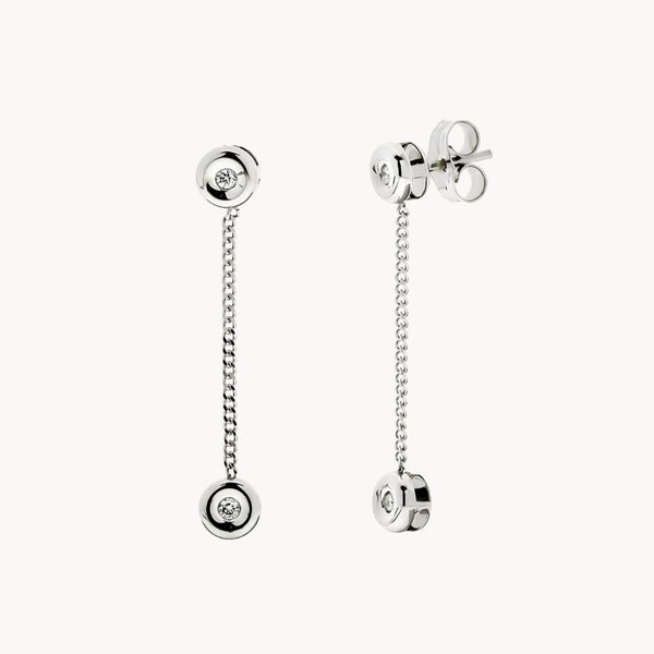 Pendientes Oro blanco 18kt cadena con chaton y diamantes Banu