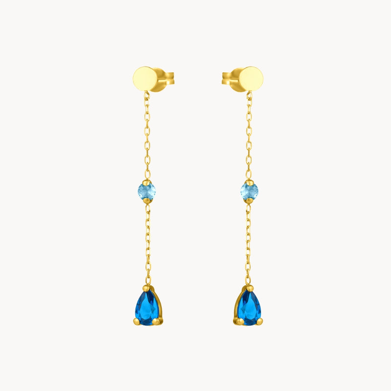 Pendientes Oro 18kt cadena y circonitas azules Fiorella