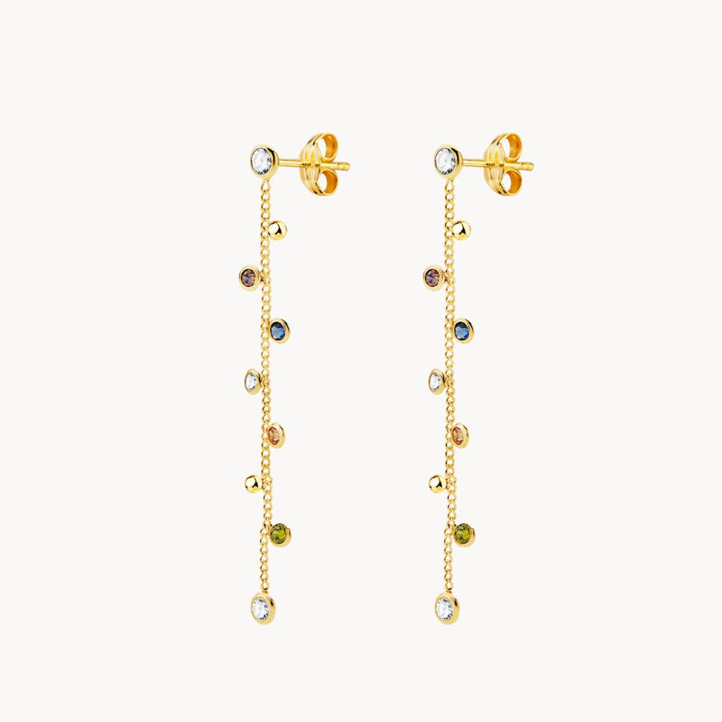 Pendientes Oro 18kt con cadena circonitas color Yera