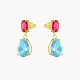 Pendientes Oro 18kt con topacios rosa y azul Leonor II