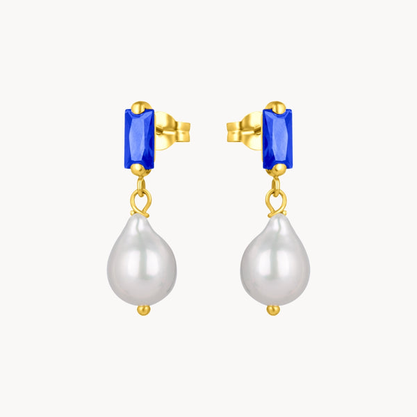 Pendientes de Oro 18kt perla y circonita azul Marit