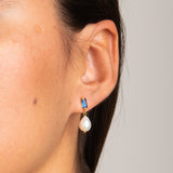 Pendientes Oro 18kt con perla y circonita azul Marit