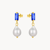 Pendientes de Oro 18kt perla y circonita azul Marit