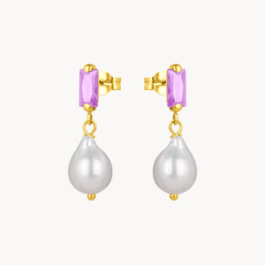 PENDIENTES PERLA Y CIRCONITA MORADA MARIT