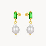 Pendientes Oro 18kt perla y circonita verde Marit