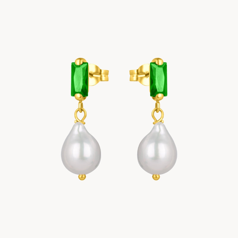 Pendientes Oro 18kt perla y circonita verde Marit