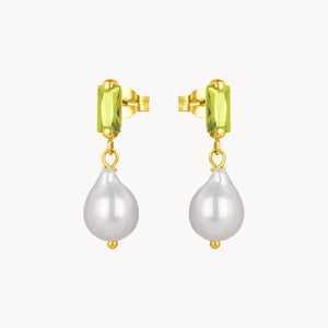 PENDIENTES PERLA Y CIRCONITA VERDE OLIVA MARIT