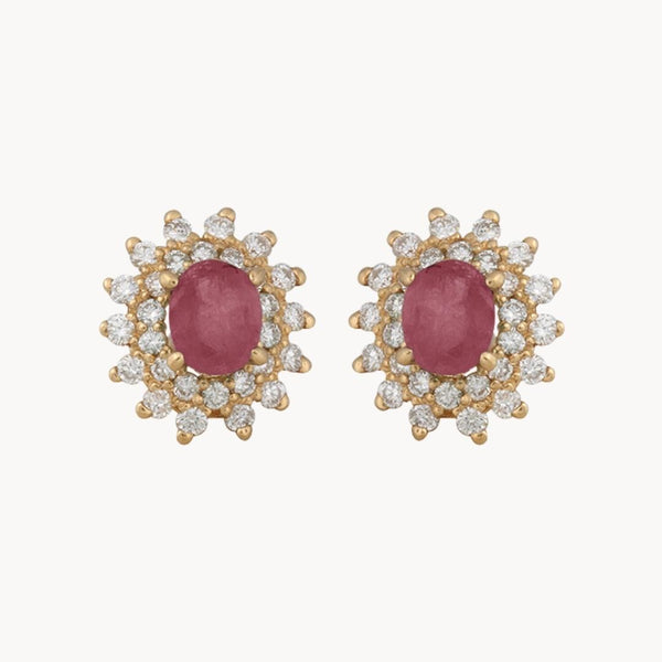 Pendientes Oro 18kt rubi y doble orla de diamantes Naomi
