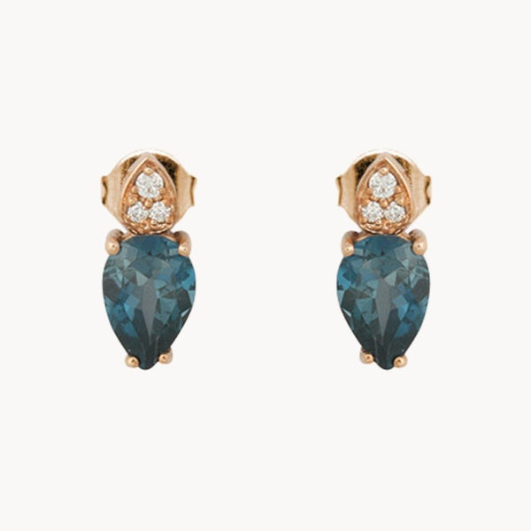 Pendientes Oro rosa 18kt topacio London Blue y diamantes Angy