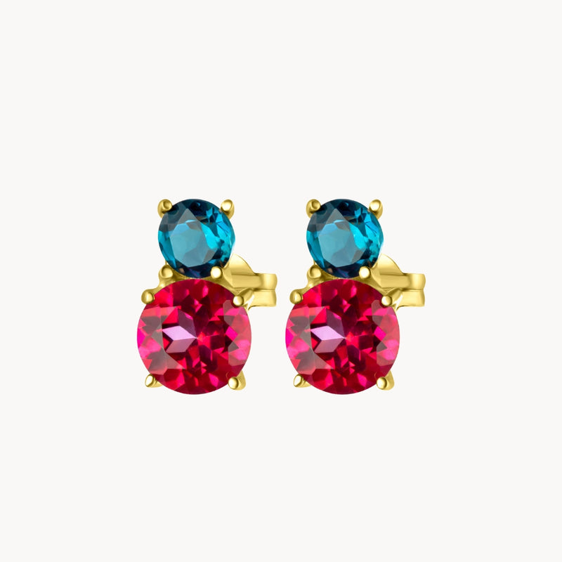 Pendientes Oro 18kt topacio London Blue y topacio rosa Iria II