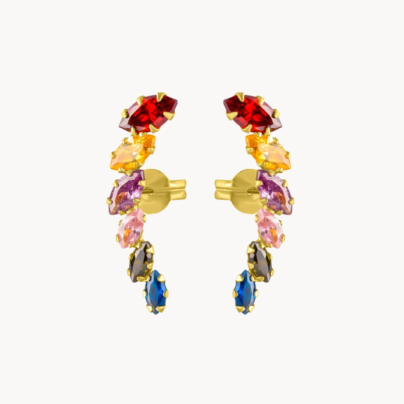 Pendientes Oro 18kt trepadores con circonitas de color Nikoleta