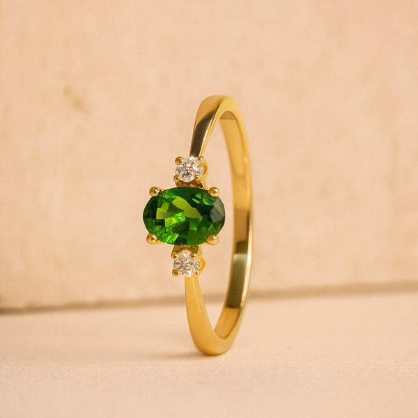 ANILLO ESMERALDA Y DIAMANTES PIEDRA DE CUMPLEAÑOS MAYO