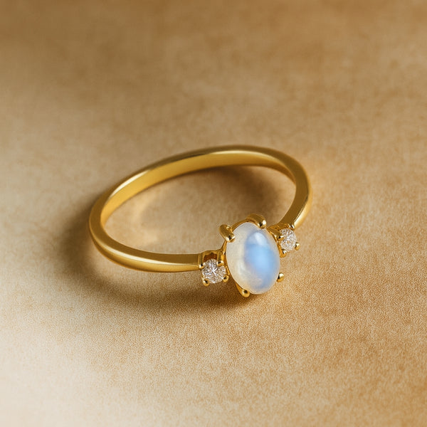 ANILLO PIEDRA LUNA Y DIAMANTES PIEDRA DE CUMPLEAÑOS JUNIO