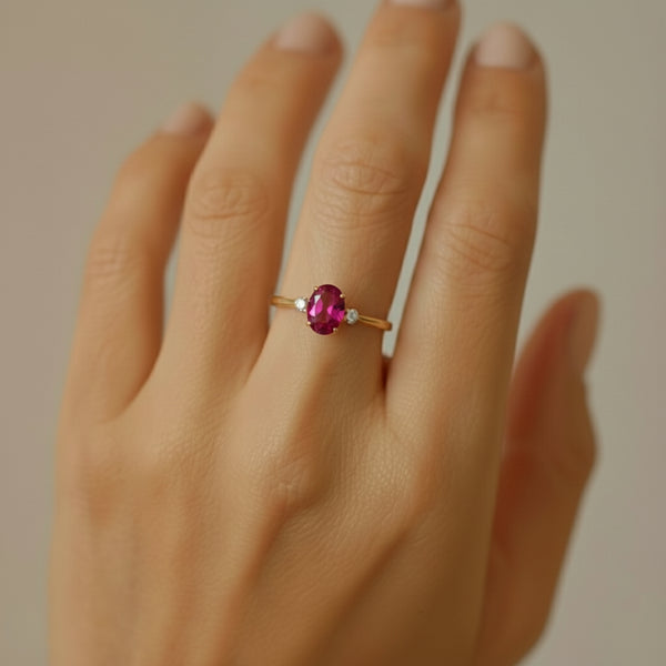 ANILLO TOPACIO ROSA Y DIAMANTES PIEDRA DE CUMPLEAÑOS OCTUBRE
