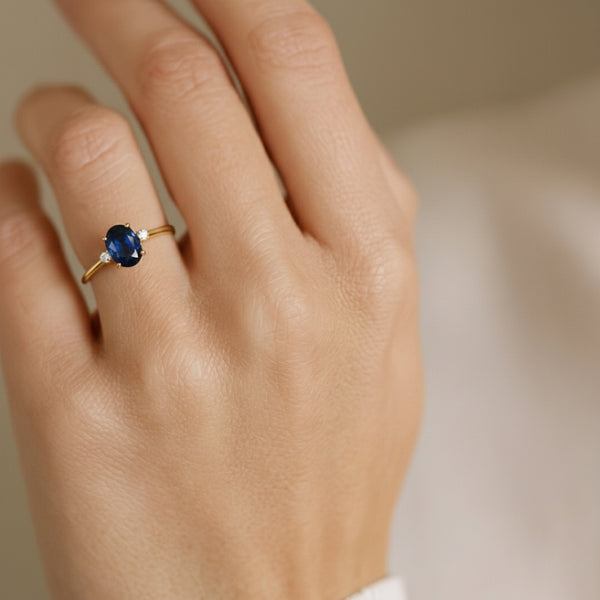 ANILLO ZAFIRO Y DIAMANTES PIEDRA DE CUMPLEAÑOS SEPTIEMBRE