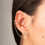 Piercing/pendiente oreja Oro 18 klilates circulo con circonitas y cadena earcuff para helix Kamila