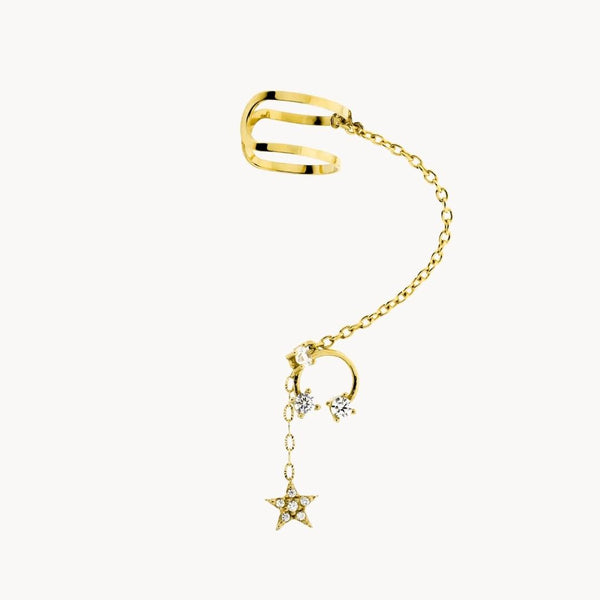 Piercing/pendiente oreja Oro 18kt estrella y cadena  earcuff para helix Danae