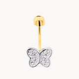 Piercing ombligo Oro bicolor 18kt mariposa con circonitas Tania