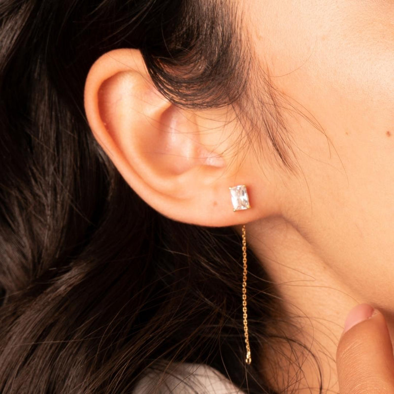 Pendientes Oro 18 kilates con cadena circonita Mabel II