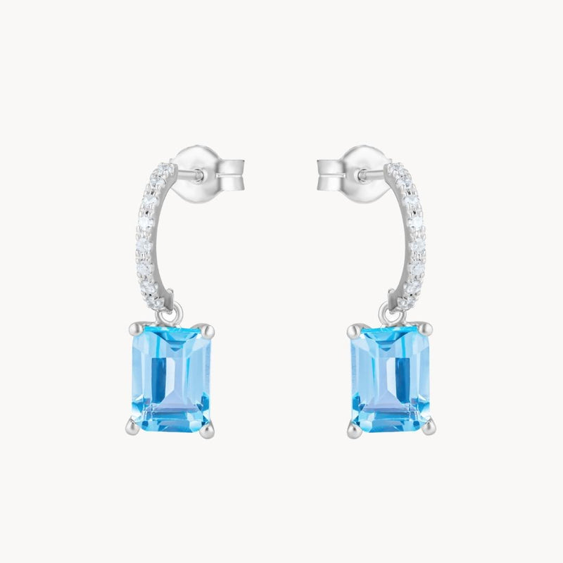 Pendientes Oro blanco 18 kilates topacio azul y diamantes Mariam