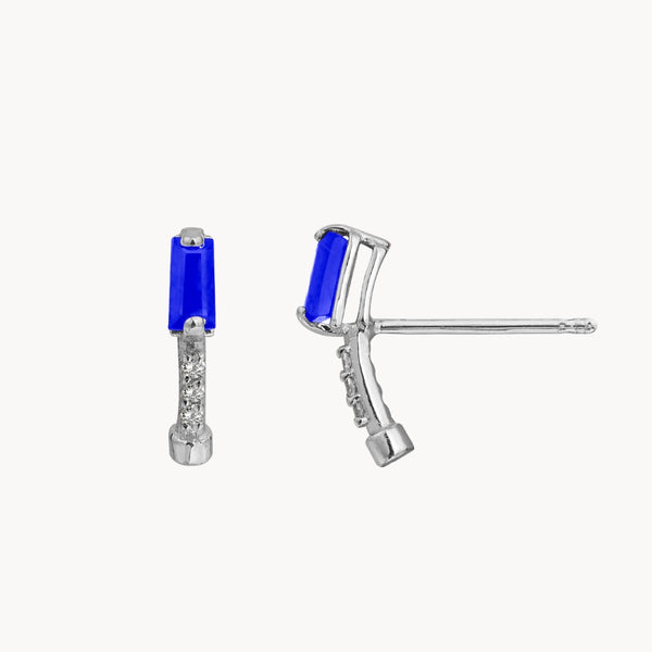 Pendientes Oro blanco 18k kilates con circonitas y zafiro baguette Elaia