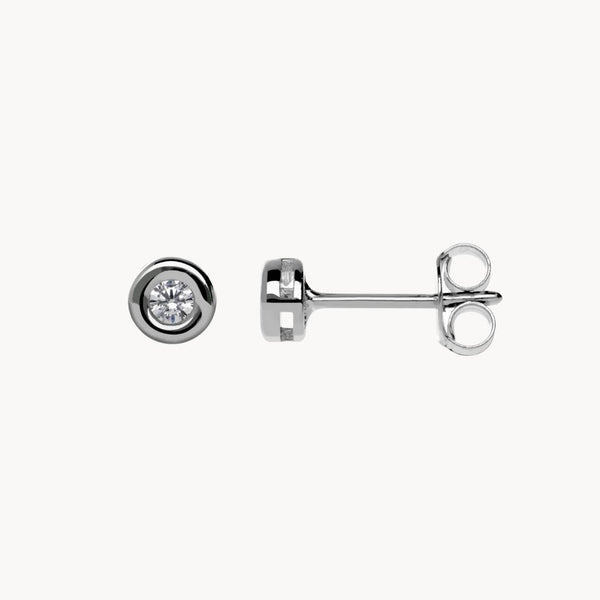 Pendientes Oro blanco 18kt con diamante creado chaton 0.14 quilates Asya