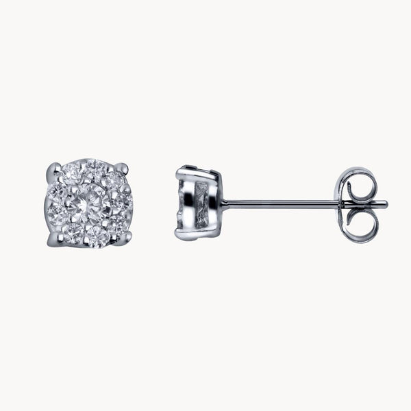 Pendientes Oro blanco 18kt roseta diamantes creados garras 0.32 quilates Anisa