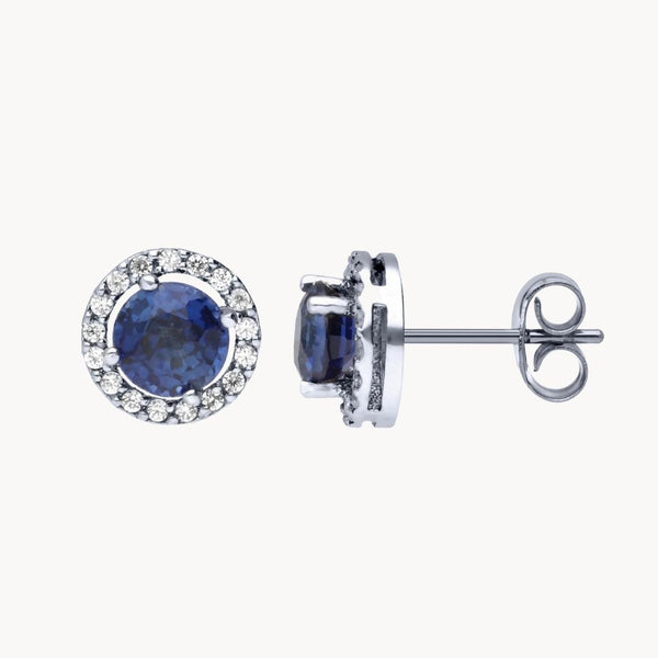 Pendientes Oro blanco 18kt zafiro y orla diamantes Adelia