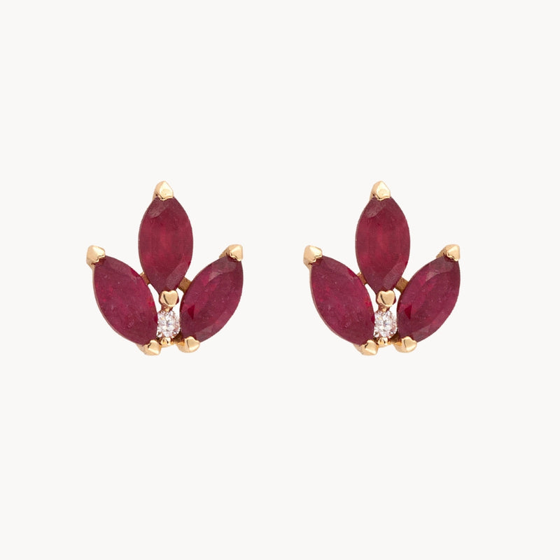 Pendientes flor Oro 18kt rubies y diamante Raven