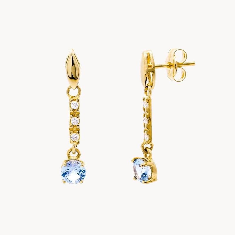 Pendientes largos Oro 18kt topacio azul y circonitas Marta