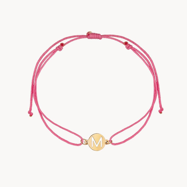 Pulsera Oro 18kt macrame rosa con inicial