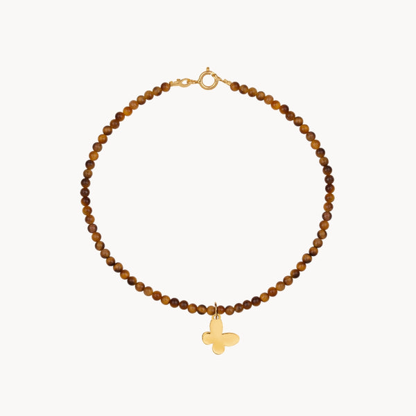 Pulsera Oro 18kt bolas ojo de tigre con mariposa Margaret