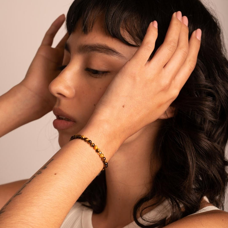 Pulsera elastica con bolas de ojo de tigre Rachel