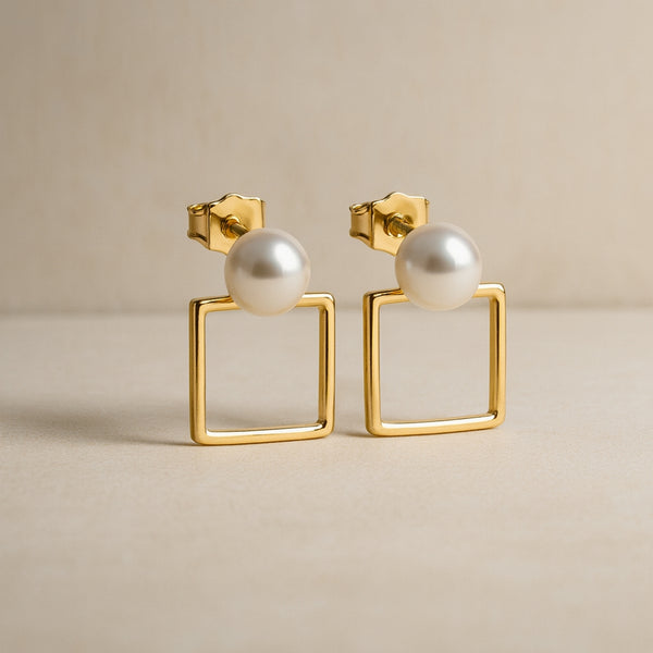 PENDIENTES CUADRADOS CON PERLA LAYNA