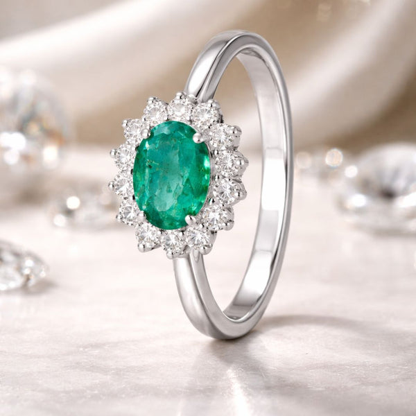 DIANE EMERALD AND DIAMOND RING