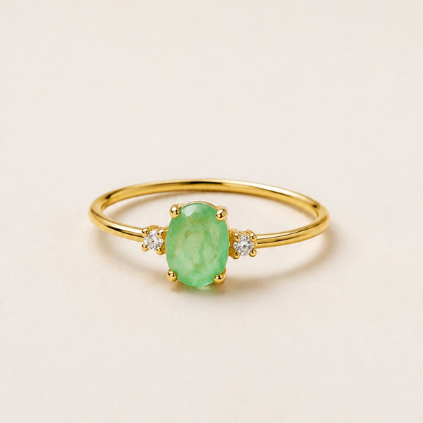 OVAL GREEN QUARTZ RING WITH CUBIC ZIRCONIA stones