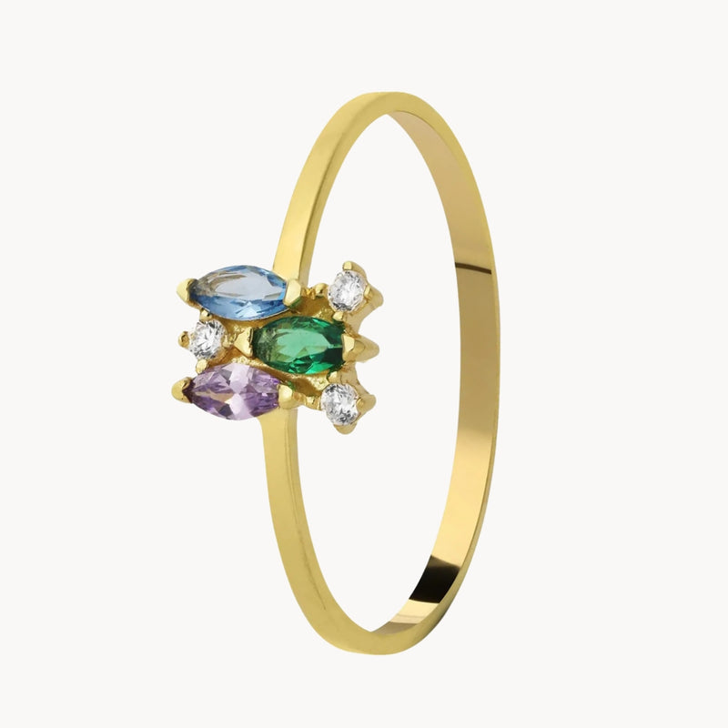 ANILLO AMATISTA, ESMERALDA, AGUAMARINA Y CIRCONITA IMANI