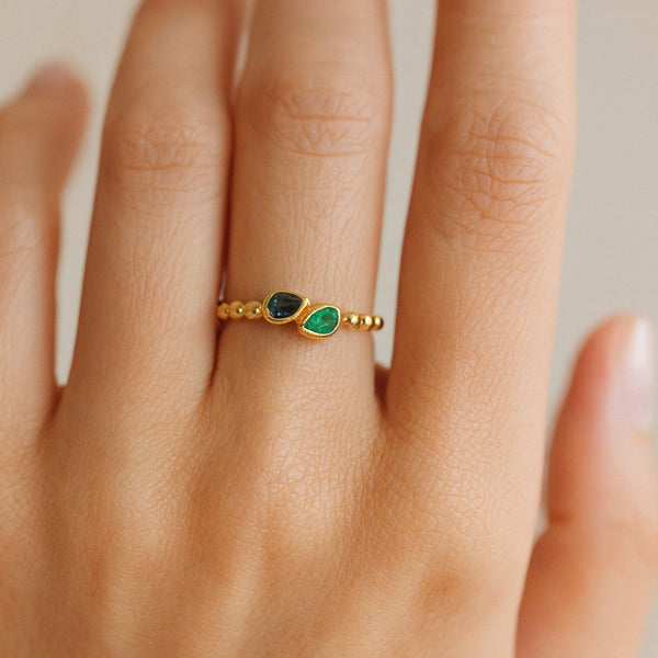 ANILLO BOLAS ESMERALDA Y ZAFIRO SILA