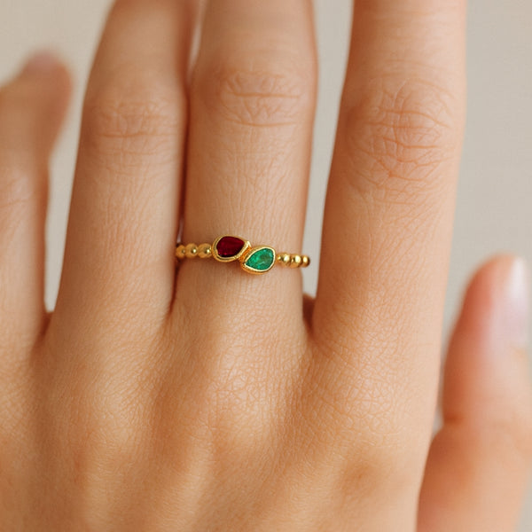 ANILLO BOLAS RUBI Y ESMERALDA SILA