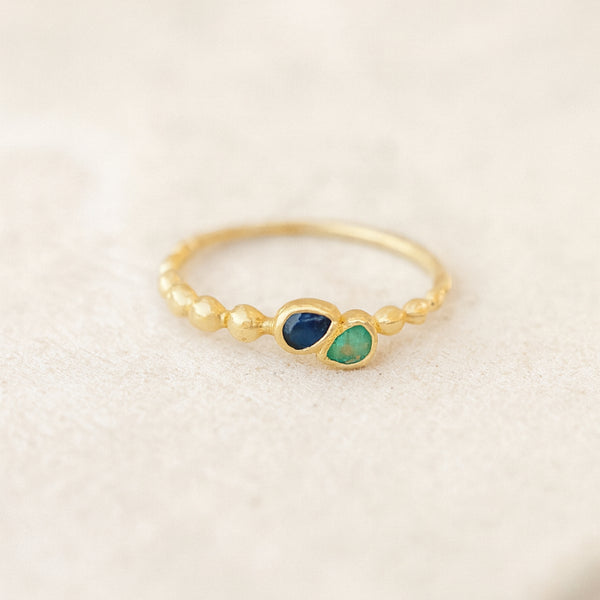 ANILLO BOLAS ESMERALDA Y ZAFIRO SILA