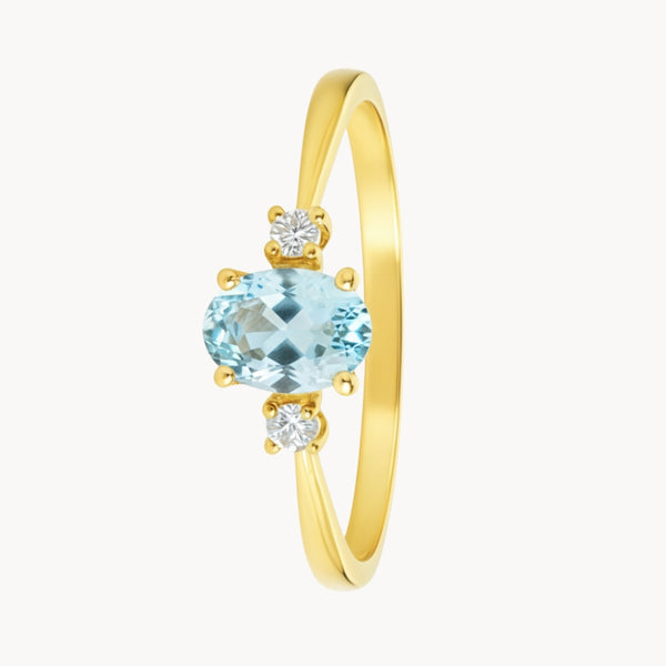 ANILLO AGUAMARINA Y DIAMANTES PIEDRA DE CUMPLEAÑOS MARZO