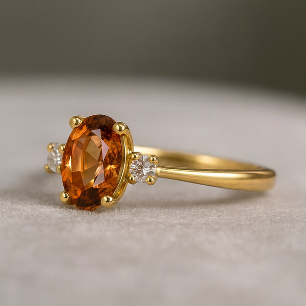 ANILLO CITRINO Y DIAMANTES PIEDRA DE CUMPLEAÑOS NOVIEMBRE