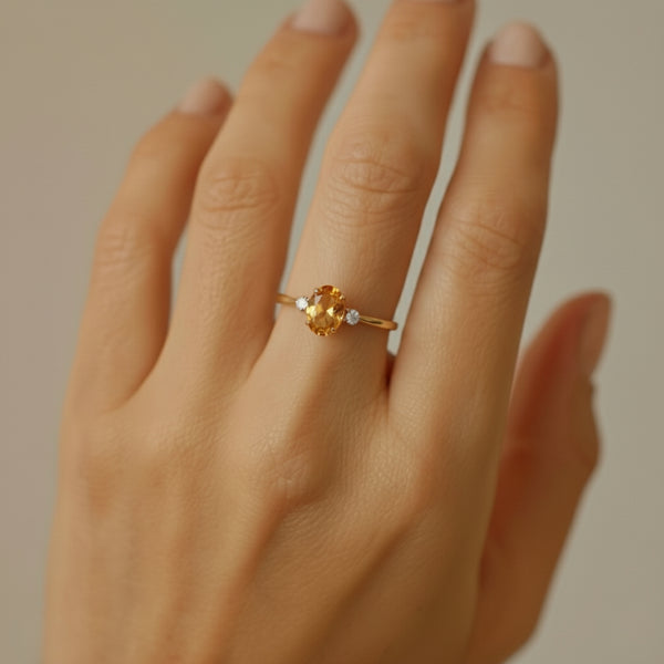 ANILLO CITRINO Y DIAMANTES PIEDRA DE CUMPLEAÑOS NOVIEMBRE