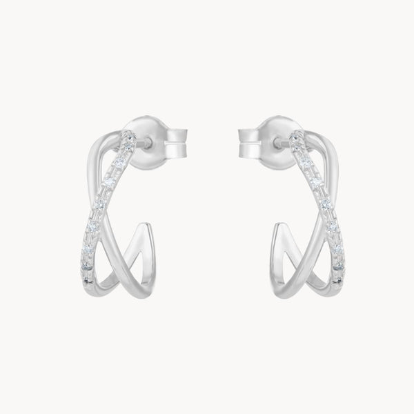 aros oro blanco 18 kilates cruzados con diamantes aintza