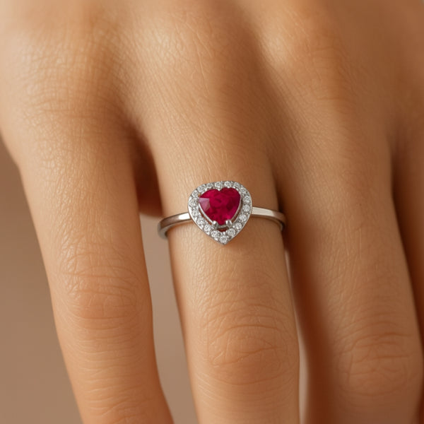 ANILLO CORAZON RUBI CON CIRCONITAS ETEL