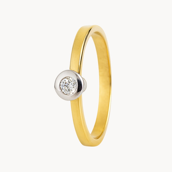 ANILLO SOLITARIO BICOLOR CHATON CON DIAMANTE 0.070 QUILATES LUISE