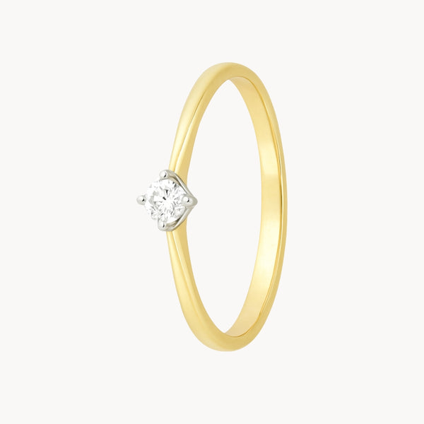 ANILLO SOLITARIO BICOLOR CON DIAMANTE ROMBO 0.11 QUILATES MERITA
