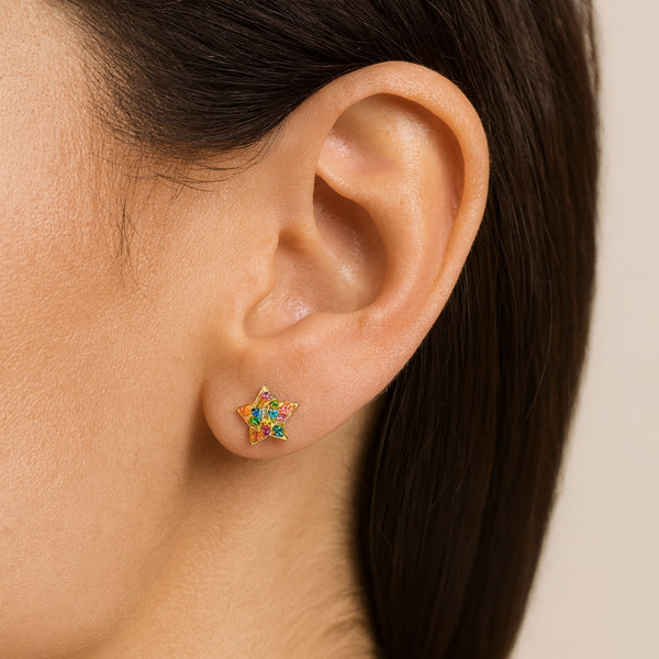 PENDIENTES ESTRELLAS CIRCONITAS DE COLOR MINA